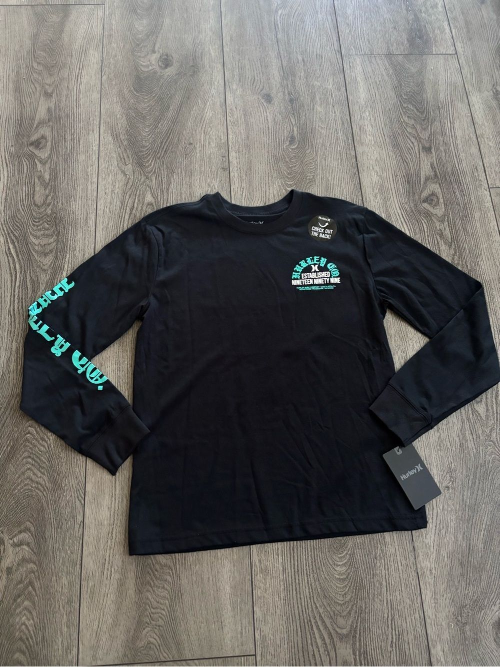 Hurley boys  Black Long Sleeve Graphic Tee - Teal Print